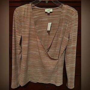 Loft Outlet Wrap Ribbed Striped Long Sleeve Top